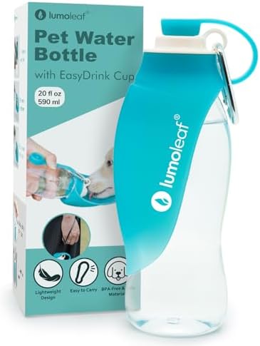 LumoLeaf Dog Water Bottle for Walking, Portable Pet Water Dispenser with Foldable Leaf Bowl – Lightweight Travel Bottle for Small & Medium Dogs, 20 fl oz