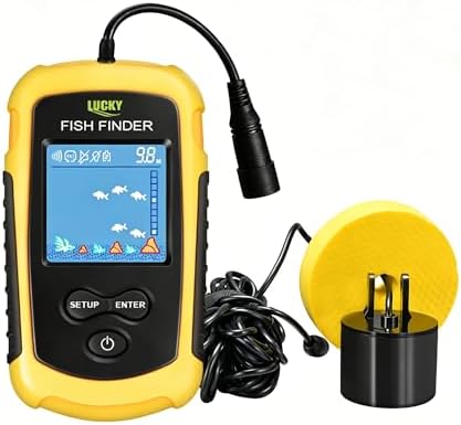 LUCKY Kayak Portable Fish Depth Finder Water Handheld Fish Finder Sonar Castable Kayak Boat Fishfinder Transducer Fishing LCD Display FFC1108