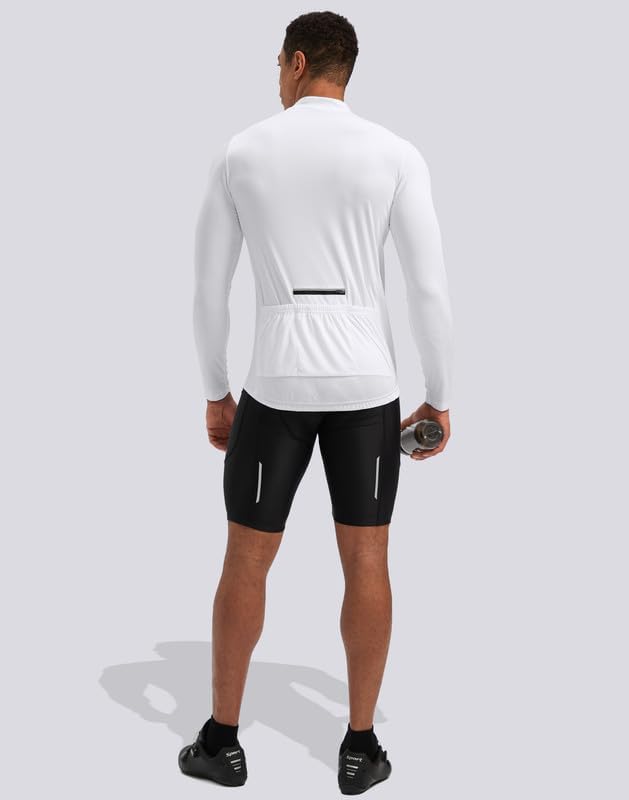 Bikewa Men's Cycling Jersey with 3+1 Rear Zipper Pockets Long Sleeve Moisture Wicking UPF 50+ Half Zip Riding Bike Shirts