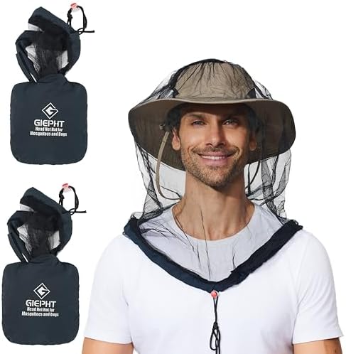 2 Pack Mosquito Head Net Mesh for Hiking & Outdoors,Bug Face Netting over Hat Adults Gnat Fly Insect Midge Protection