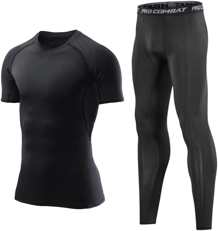 Men's fitness suit quick drying printed leggings long sleeved high stretch training pants sports two-piece set