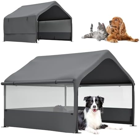Extra Large Dog Shade Shelter 4'x4'x3' Waterproof, Outdoor Tent Canopy with Three-Sided Breathable Mesh Windows for Pet Medium Large Dogs, Cats, Pigs