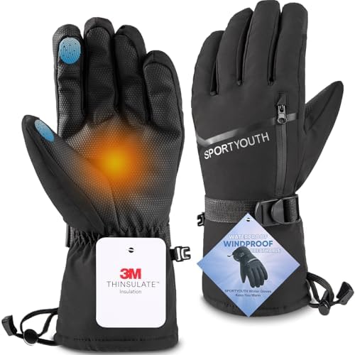 SPORTYOUTH Winter Gloves for Men Women, 3M Thinsulate Thermal Insulation