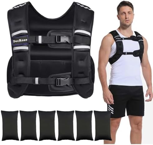 Adjustable Weighted Vest for Women and Men, DecRose 6-10lb/12-18lb Rucking Vest with 6 Ironsand Weights, Body Weight Vest for Home Workouts, Running, Walking and Strength Training