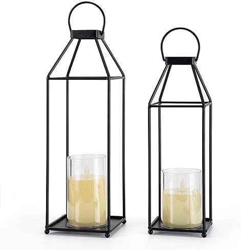 Lanterns Decorative Outdoor 2PCS Front Porch Decor Lantern with LED Candles