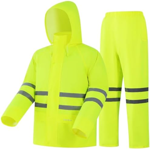 Rain Suit, High Visibility Reflective Safety Jacket, Lightweight Rain Gear, Waterproof Rain Jacket with Pants