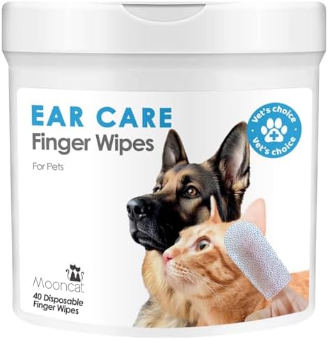 Mooncat Pet Ear Cleaning Finger Wipes — Silicone Dots, Cat & Dog, 40ct