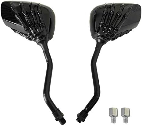 Universal Bicycle Mirror 8mm 10mm Skull Hand Side Also for Motorcycle Rear View Mirrors Scooter Moped Bike black