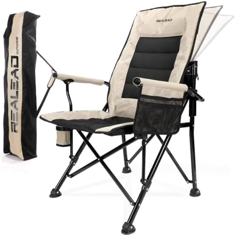 REALEAD Camping Chairs for Adults with Adjustable Backrest & Lumbar Support