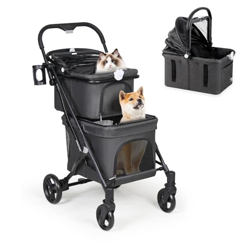 T1 Double Pet Stroller for Small Dogs & Cats (Black)