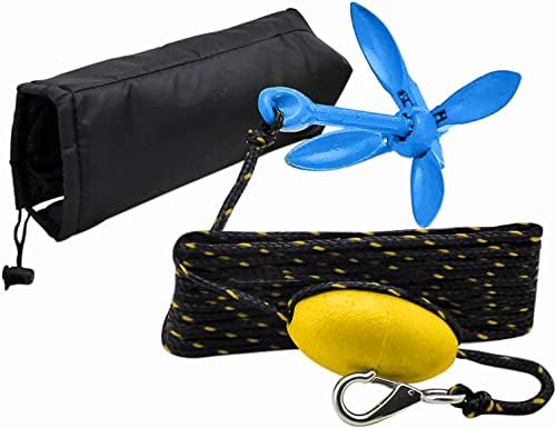 XIALUO Marine Kayak Anchor Kits 3.5 lb Folding Anchor Accessories with 30 ft Rope for Fishing Kayaks, Canoe, Jet Ski, SUP Paddle Board and Small Boats