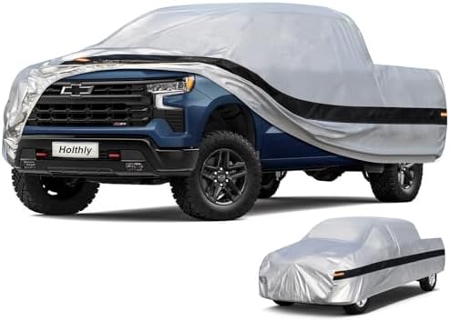 10 Layers Truck Cover Waterproof All Weather. Pickup Truck Cover Rain Snow UV Dust Protection. Length: 236-245 inches, Universal Fit for Ford F150 Chevy Silverado Dodge Ram 1500.