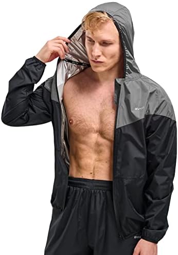BVVU Sauna Suit for Men Zipper Sweat Suits with Hood Sauna Jacket Pants Gym Workout Full Body