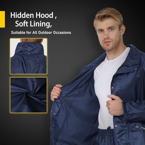 Classic Rain Suits for Men Waterproof Durable Rain Gear with Reflective Strip Rain Jacket Pants for Golf Camping