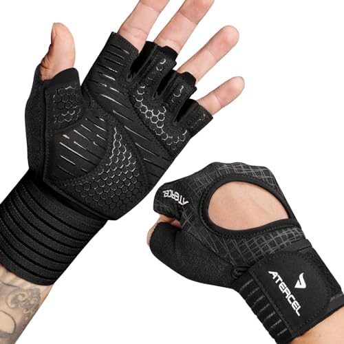 ATERCEL Gym Gloves for Men with Wrist Support, for Workout Weight Lifting
