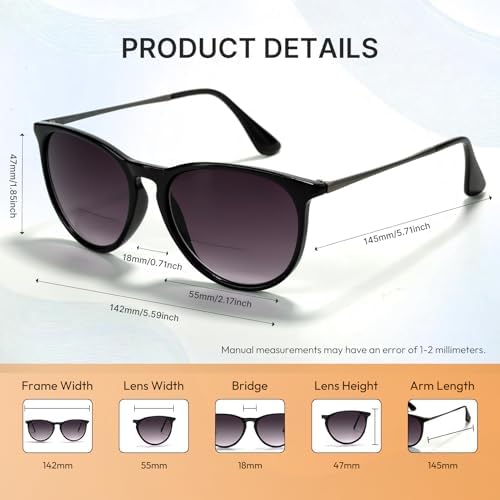 EFE Bifocal Reading Sunglasses for Men and Women, Sun Readers with UV400 Protection, Dual Vision Distance and Reading Glasses