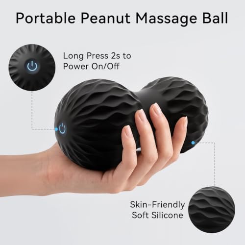 Rechargeable Peanut Massage Ball, Soft Portable Body Massage Roller for Foot Neck Shoulder Back, Black