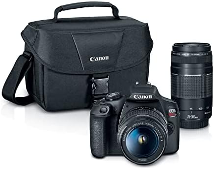 Canon EOS Rebel T7 DSLR Camera Double Zoom Lens Kit with EF-S 18-55mm and EF 75-300mm Lenses, 24.1 Megapixel CMOS (APS-C) Sensor, Full HD Videos, Wi-Fi, Beginner Photographers, Digital Camera, Black