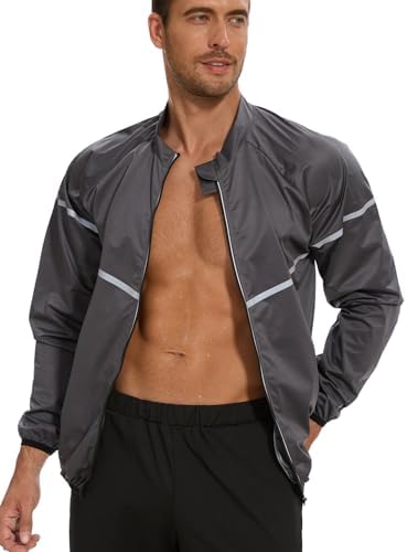 NINGMI Sauna Suit for Men Sweat Jacket Long Sleeve Shirt Zipper Workout Body Shaper Top Slimming Fitness Gym