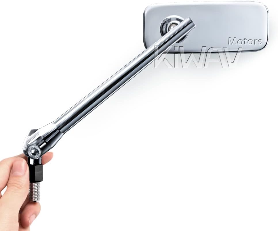 KiWAV Motorcycle Mirrors Rear View Side Rectangular ClassicPlus Chrome Convex Aspherical Anti-Glare Blue Tinted Glass Longer Stem Compatible for Custom Harley Street 500 750 Pack of Pair