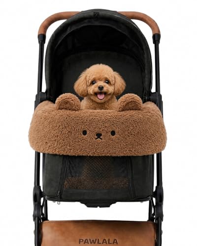 Pet Stroller Comforter Set – Ultra-Soft Cushion, Pillow & Edge Cover – Machine Washable, Protective & Cozy Liner for Dogs & Cats – Easy Install (Teddy Brown, Stroller Not Included)