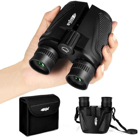 BIJIA 12 x 25 Compact Binoculars for Adults and Kids, Easy Focus Small Binoculars with BAK4 Prism, Large Eyepiece, Waterproof, Low Light Vision for Travel, Hiking, Bird Watching, Hunting, Concerts