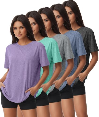 Kinglaman 1/5/6 Pack Women Workout Tops Gym Shirts Dry fit UPF 50+ Athletic