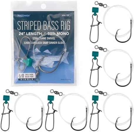 Striped Bass Rigs, 6-Pack, 6/0 Inline Circle Hook