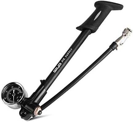 Giyo High Pressure Shock Pump, (300 PSI Max) for Fork & Rear Suspension, Lever Lock on Nozzle No Air Loss (Black)