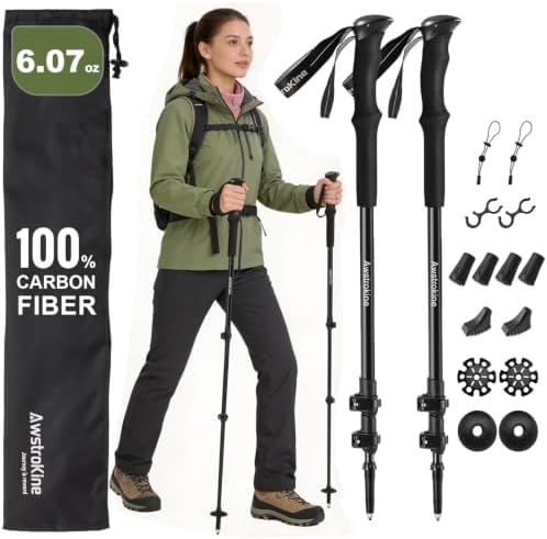 Ultra Light Carbon Fiber Hiking Trekking Poles - 6.07oz Nordic Trekking Sticks with Full EVA Grips & Quick Locks, All-Terrain Hiking Sticks for Seniors, Men & Women, Set of 2