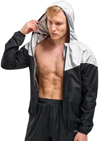 BVVU Sauna Suit for Men Zipper Sweat Suits with Hood Sauna Jacket Pants Gym Workout Full Body