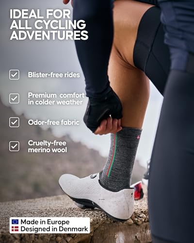 DANISH ENDURANCE Merino Cycling Socks, Cushioned for Road/MTB, 2-Pack