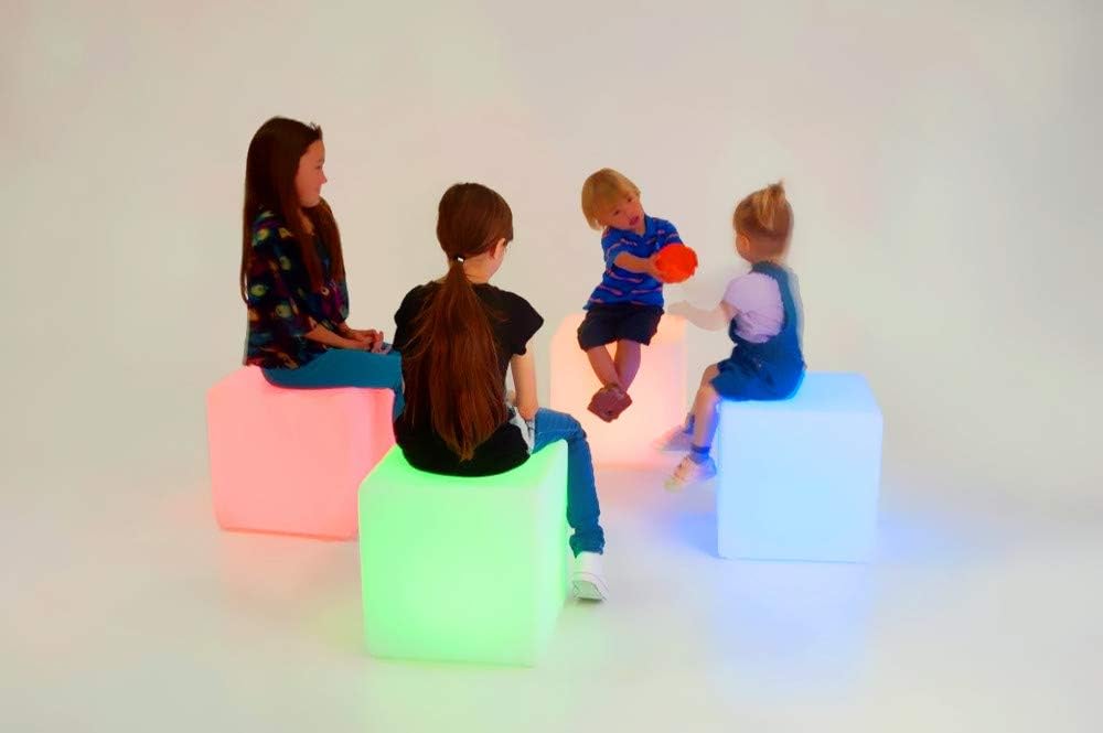 Mr.Go 14-Inch Color Changing LED Cube Light Stool, Glow Cube Seat for Kids