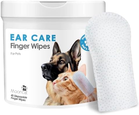 Mooncat Pet Ear Cleaning Finger Wipes — Silicone Dots, Cat & Dog, 40ct