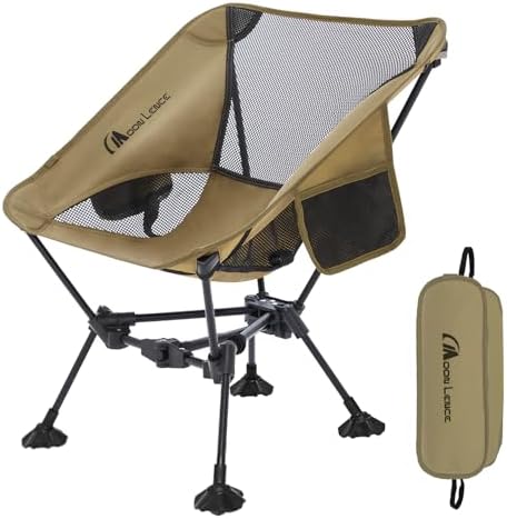 MOON LENCE Portable Camping Chair，Lightweight Backpacking Hiking Chairs,Compact,Foldable,with Anti-Sinking Large Feet for Beach,330 lbs Capacity (Khaki, Standard)