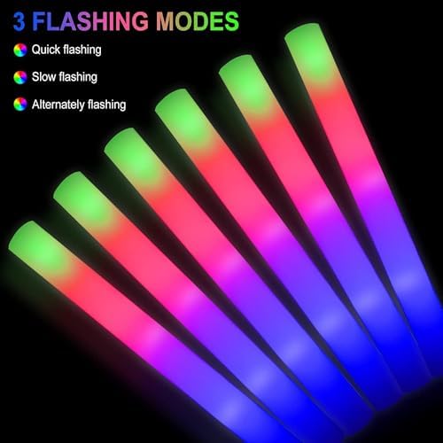202pcs Glow Sticks Bulk,Led Foam Sticks 3 Flashing Modes light up foam sticks Glow in The Dark Party Supplies glow sticks for Wedding Christmas , Birthday ,Concerts, DJ