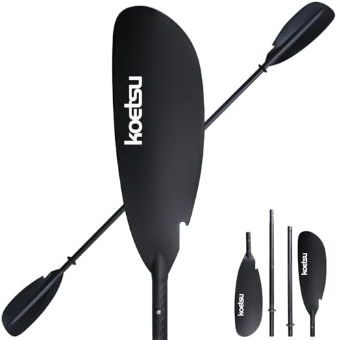 KOETSU Kayak Paddle Aluminum 4-Piece Adjustable Double-Sided Paddle with Replaceable Blades, Lightweight & Floating, for Recreational & Fishing Kayaks