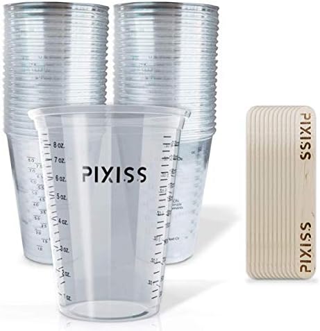Pixiss Disposable Epoxy Resin Mixing Cups with Measurements (50-Pack) Mixing Cups for Mixing Containers, Epoxy Cups For Epoxy Measuring Cups - 20 Resin Mixing Sticks