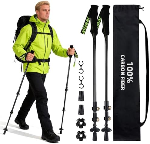 aiGear Carbon Fiber Trekking Poles, Collapsible Hiking Poles, 24-53 in