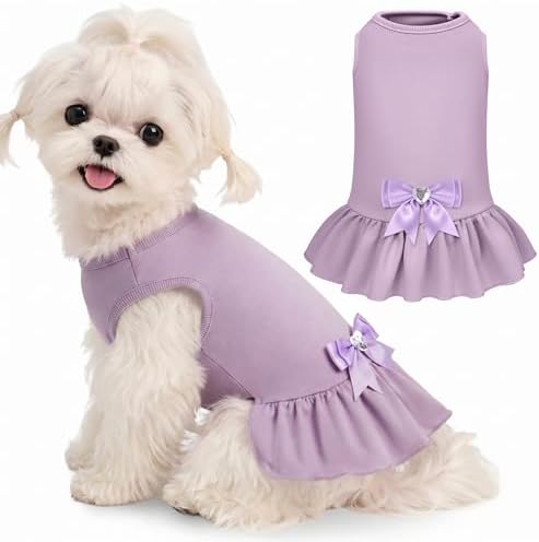 WOYYHO Small Dog Dress with Bowknot, Cute Sleeveless Puppy Princess Dress