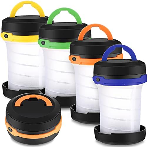Retisee 4 Pcs Collapsible LED Camping Lantern Battery LED Operated Camping Lantern Lights Lantern Flashlight Portable Lamp Camping Accessories for Emergency Power Outage Hiking Tent Outdoor, 4 Colors