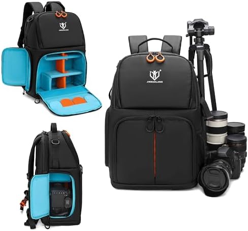 Camera Backpack, Large Capacity Outdoor DSLR Backpack, Compatible with 15.6-Inch Laptops, Canon and Nikon, Black