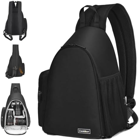 Cwatcun Sling Camera Bag, Camera Shoulder Crossbody Backpack, DSLR/SLR/Mirrorless Camera Case, Shockproof Photography Camera Chest Bag with Tripod Holder, Compatible with Canon/Nikon/Sony/Fuji