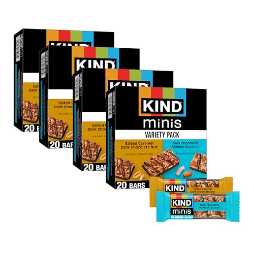 KIND Mini Snack Bars Variety Pack, Gluten Free, Low Sugar, Low Calorie Snacks, Dark Chocolate Nuts & Sea Salt, Caramel Almond & Sea Salt, Dark Chocolate Cherry Cashew, 80 Count