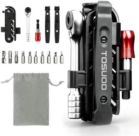 14-in-1 Bike Repair Kit, Foldable Multitool with Ratchet Wrench & Bag