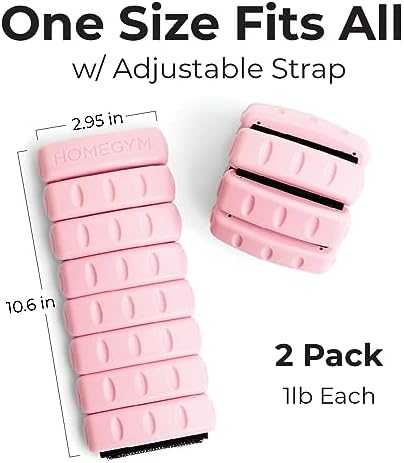 Home Gym Ankle and Wrist Weights for Women, Set of 2, 1 lb, Pink