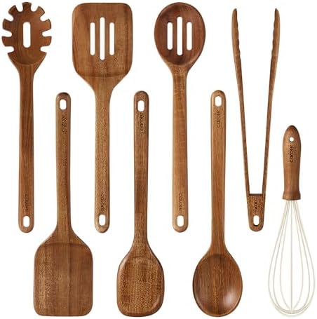 CAROTE Wooden Utensil Set, 8-Piece Acacia Wood Cooking Utensils