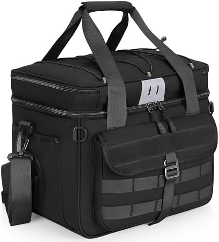 30L Large Fishing Tackle Bag, Waterproof, Double Deck, Black