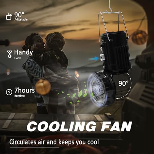 DIBMS 2-Pack Solar Camping Fan w/ Lantern, Collapsible LED Hanging Lights