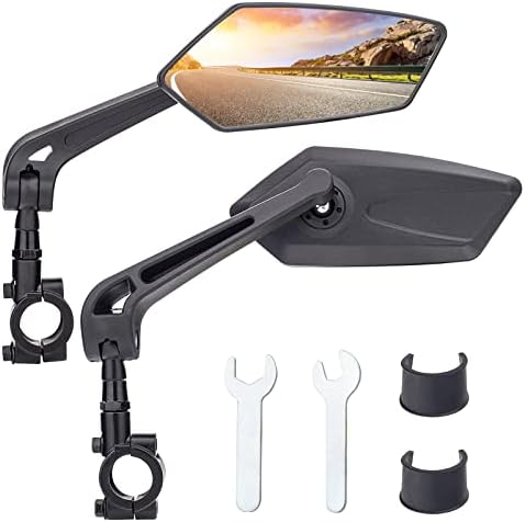 Bike Handlebar Rearview Mirror 2 Pack - Rotatable and Adjustable Wide Angle HD Safe Glass Rear View Shockproof Side Flat Mirror Universal For Bike Bicycle E-bike (BM047)